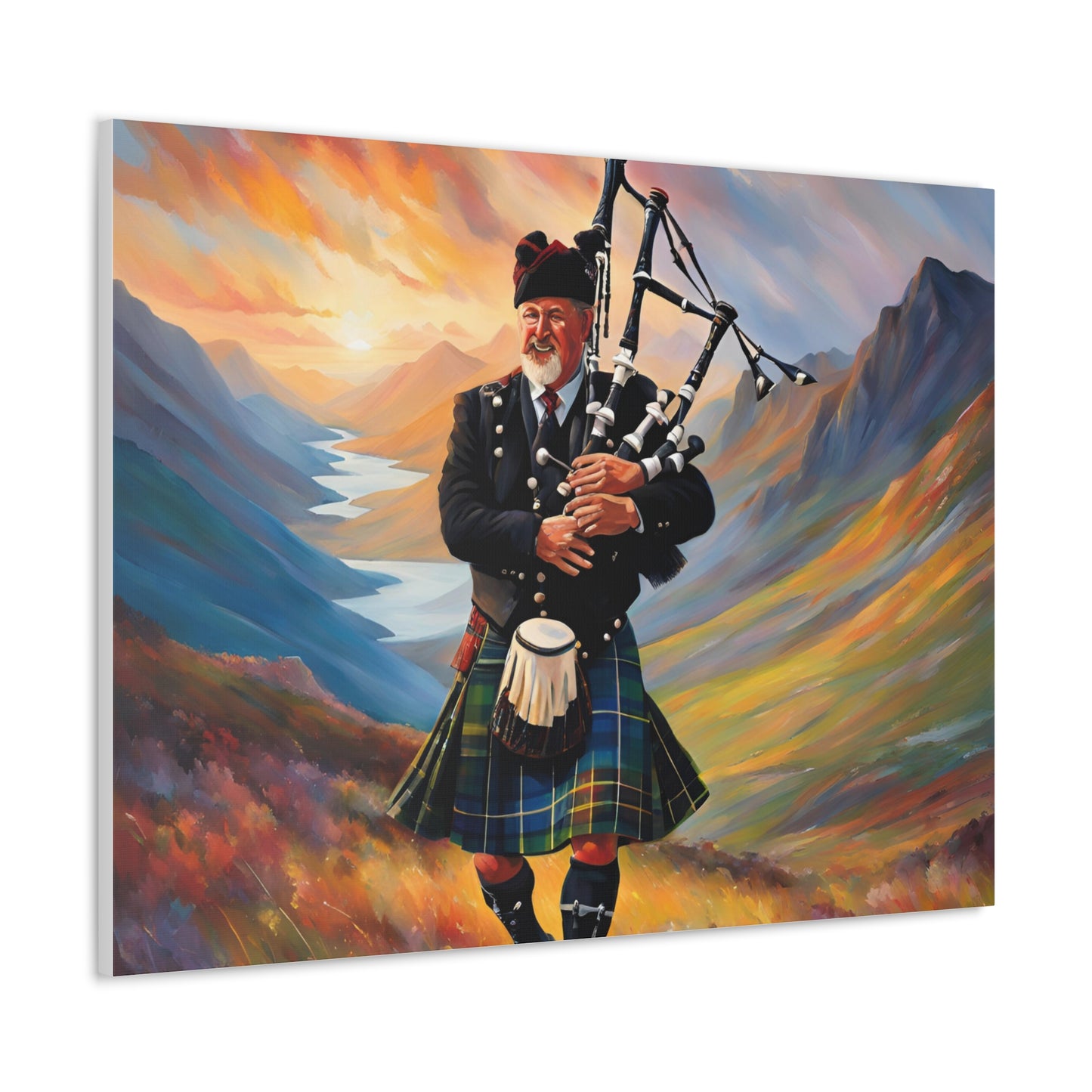 Canvas Gallery Wrap - Scottish Highlander Bagpiper Art for Home Decor