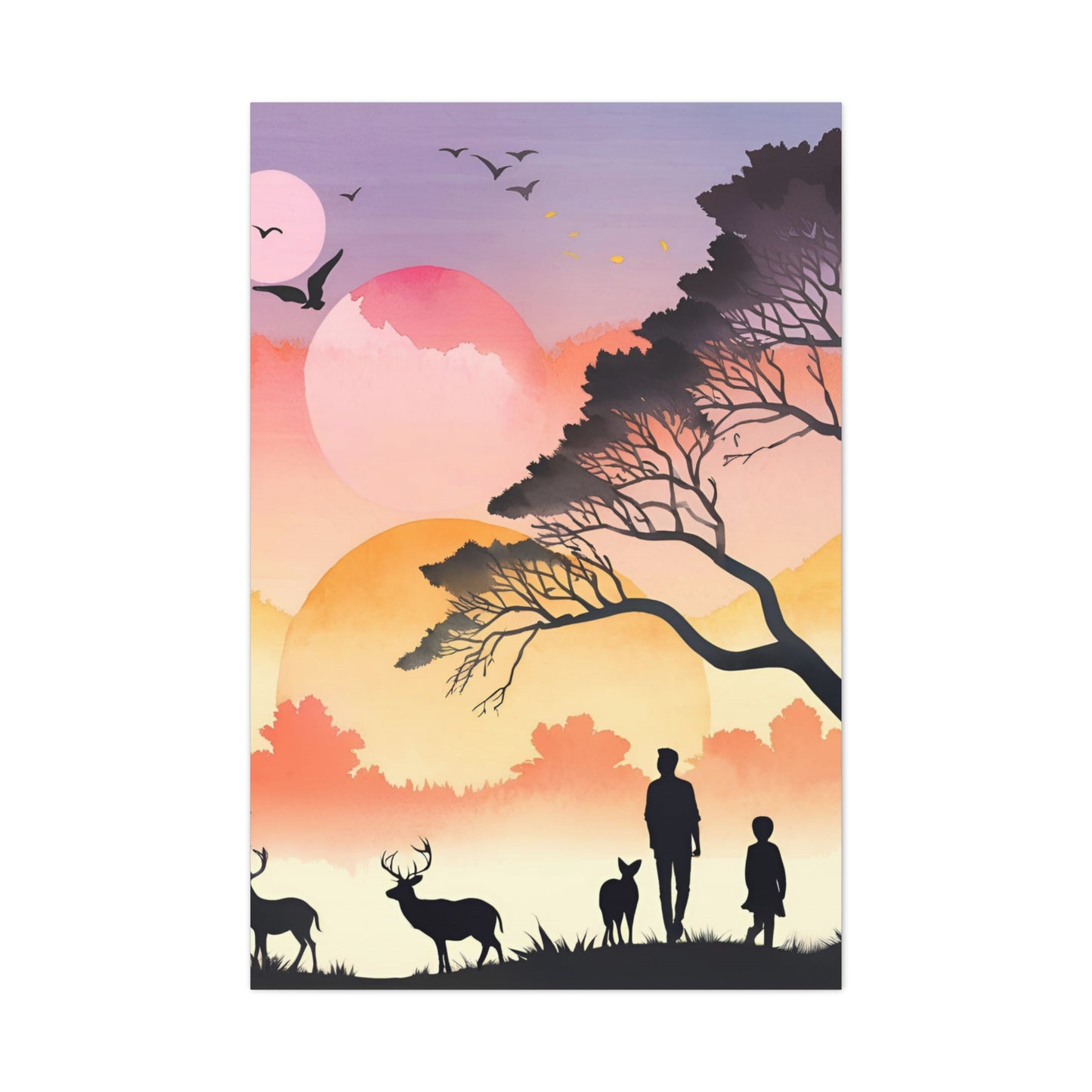 Serene Nature Canvas Gallery Wrap – Scenic Sunset Artwork with Wildlife