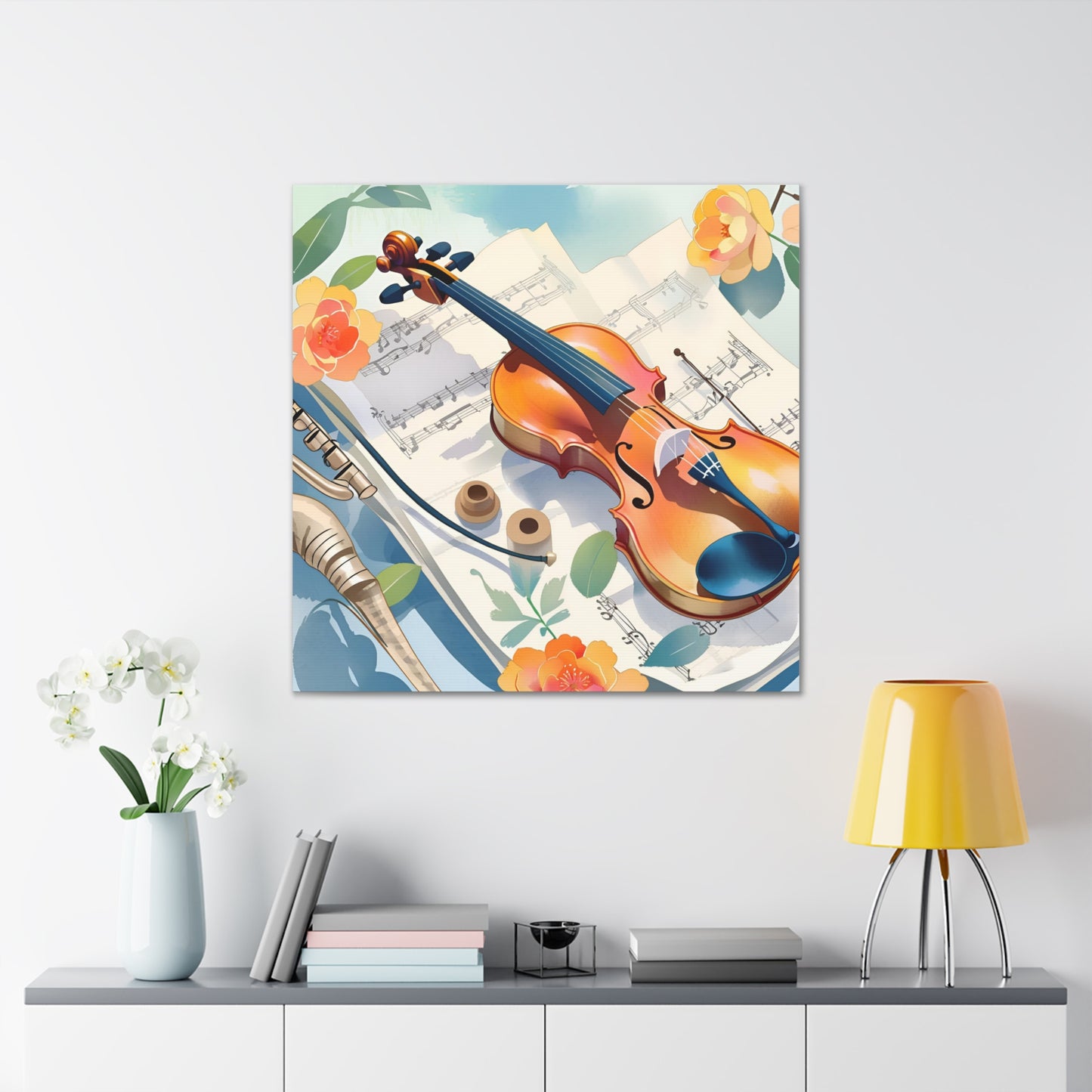 Musical Canvas Gallery Wraps | Colorful Violin and Sheet Music Art