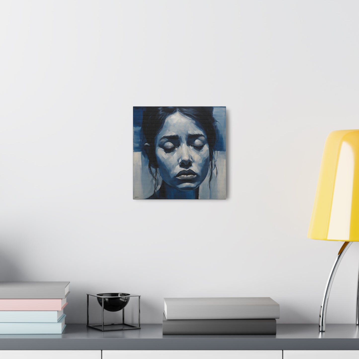 Emotive Canvas Gallery Wrap - Tranquil Blue Portrait Art for Modern Home Decor