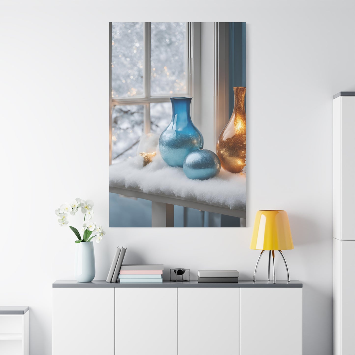 Festive Matte Canvas Wall Art – Elegant Winter Décor in Blue & Gold | Crafted Canvass