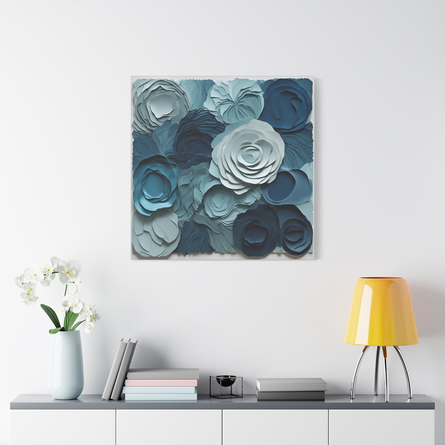 Elegant Blue Floral Canvas Print - Stretched Wall Art for Home Decor