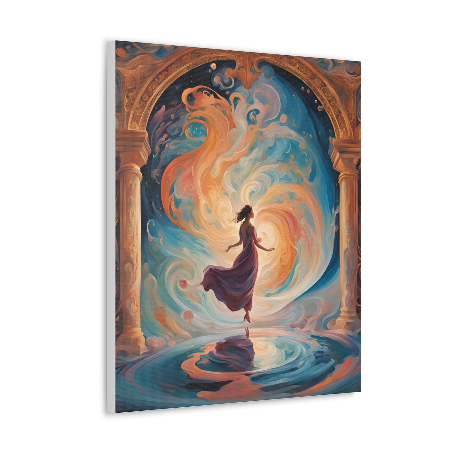 Whimsical Canvas Gallery Wrap - Dreamy Woman in Cosmic Swirl Art