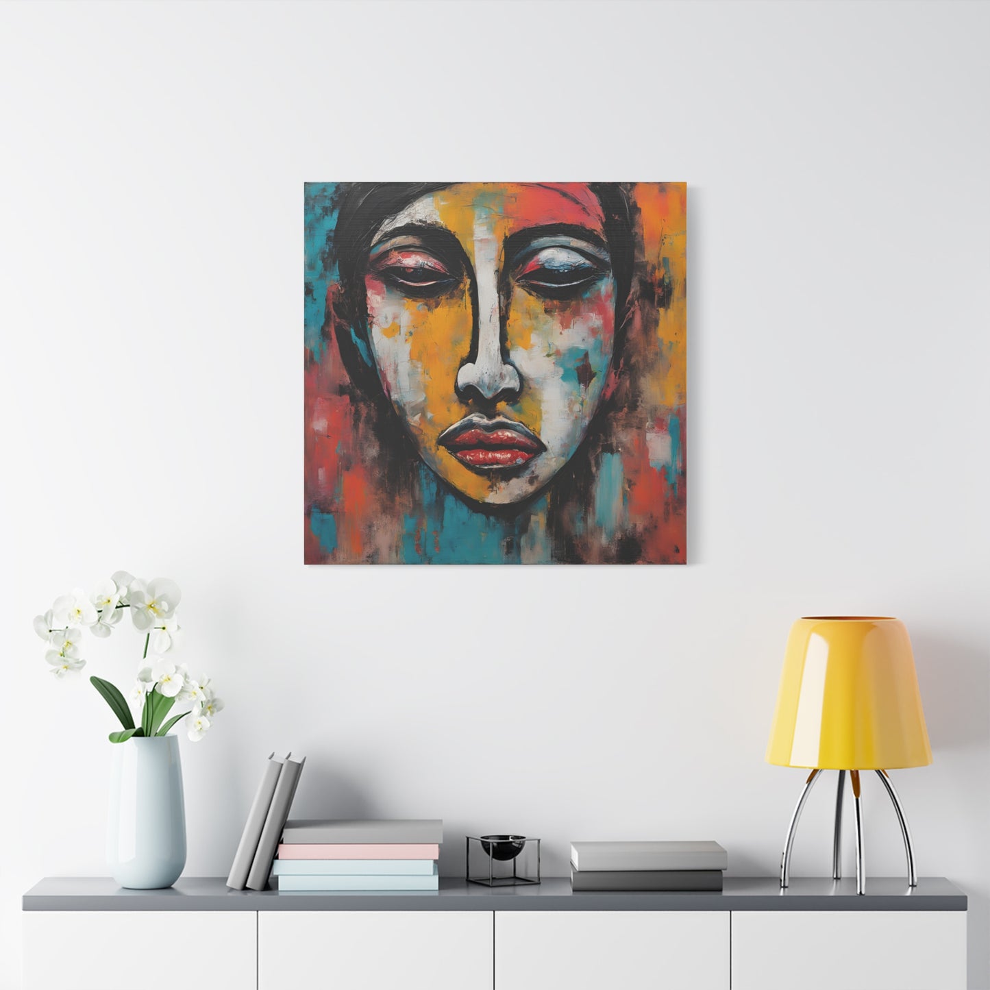 Vibrant Stretched Canvas Art - Expressionism Face Design for Home Decor