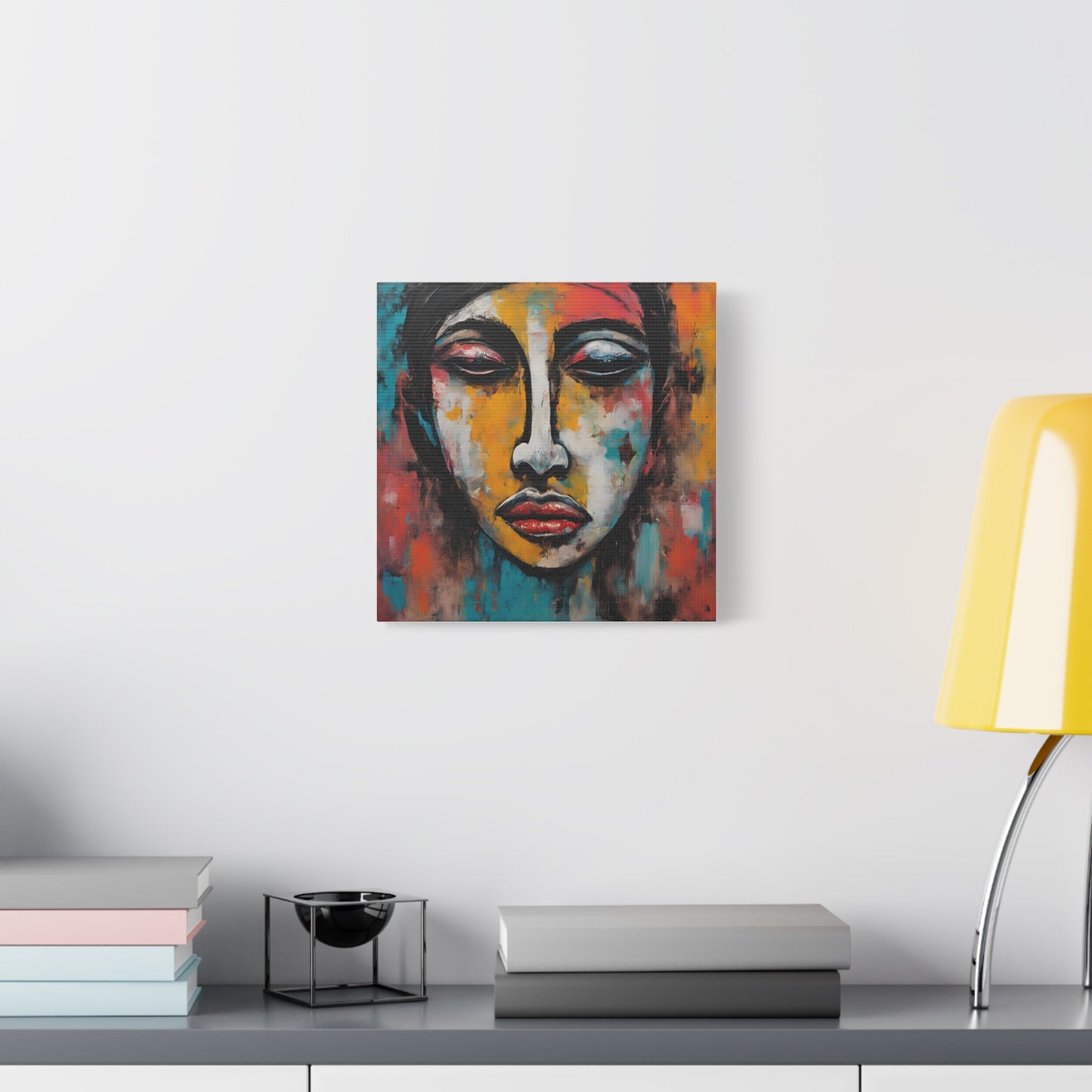 Vibrant Stretched Canvas Art - Expressionism Face Design for Home Decor