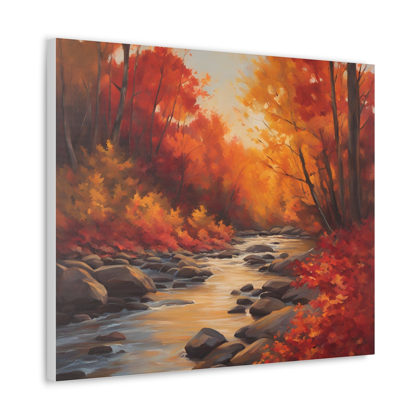 Autumn Leaves on a River Canvas Gallery Wrap - Scenic Wall Art for Home Decor