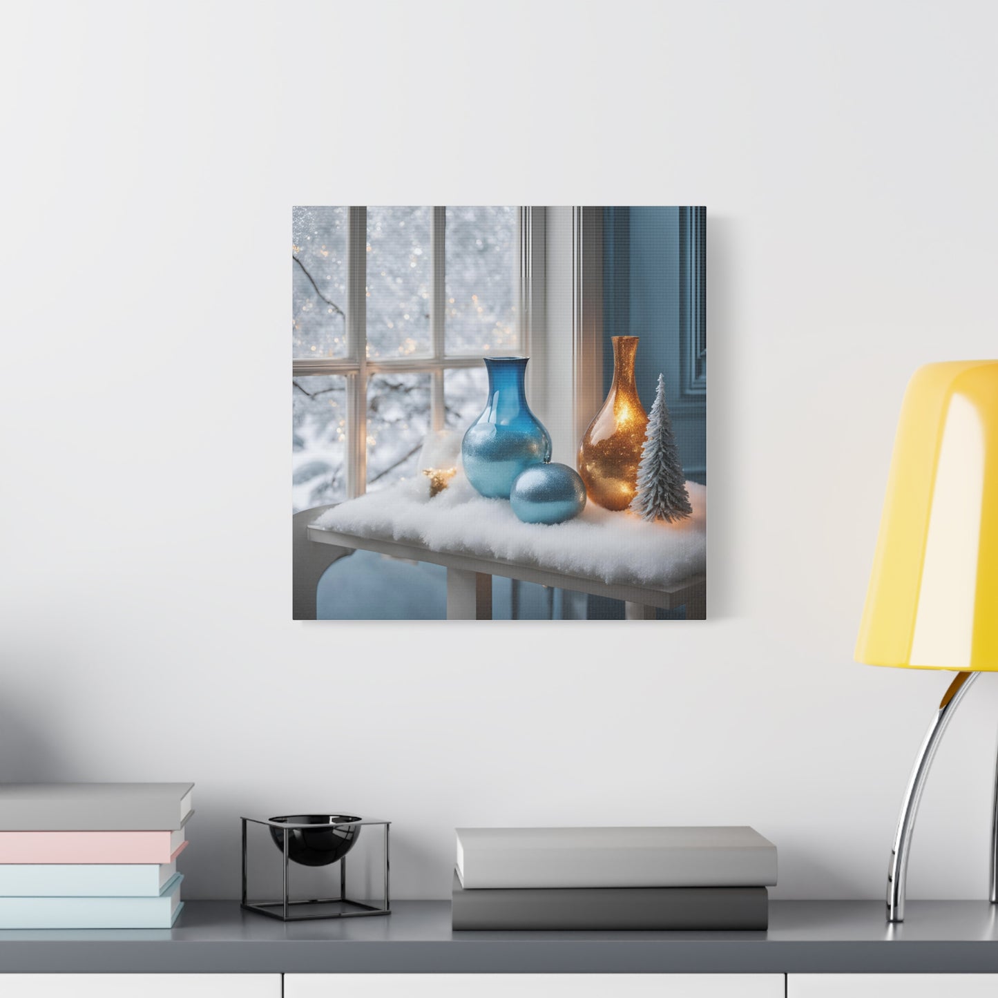 Festive Matte Canvas Wall Art – Elegant Winter Décor in Blue & Gold | Crafted Canvass