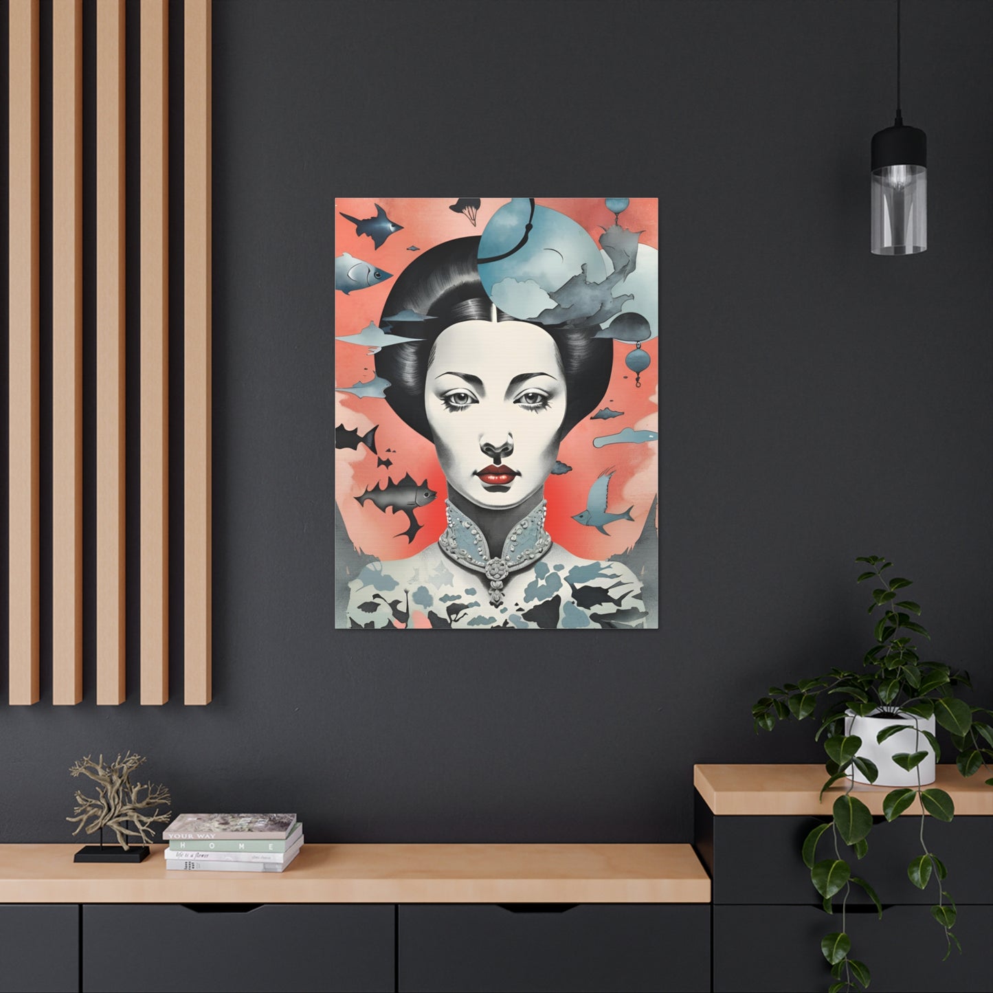 Canvas Wraps - Contemporary Female Portrait with Fish & Clouds