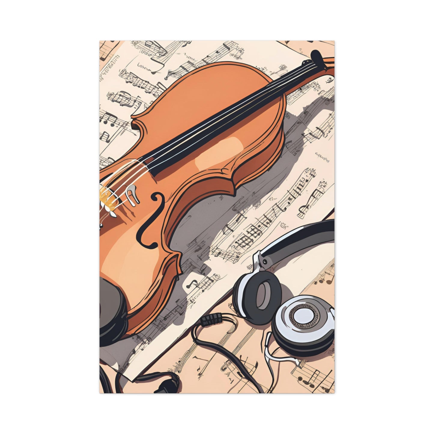 Musical Canvas Gallery Wrap – Violin and Headphones Wall Art