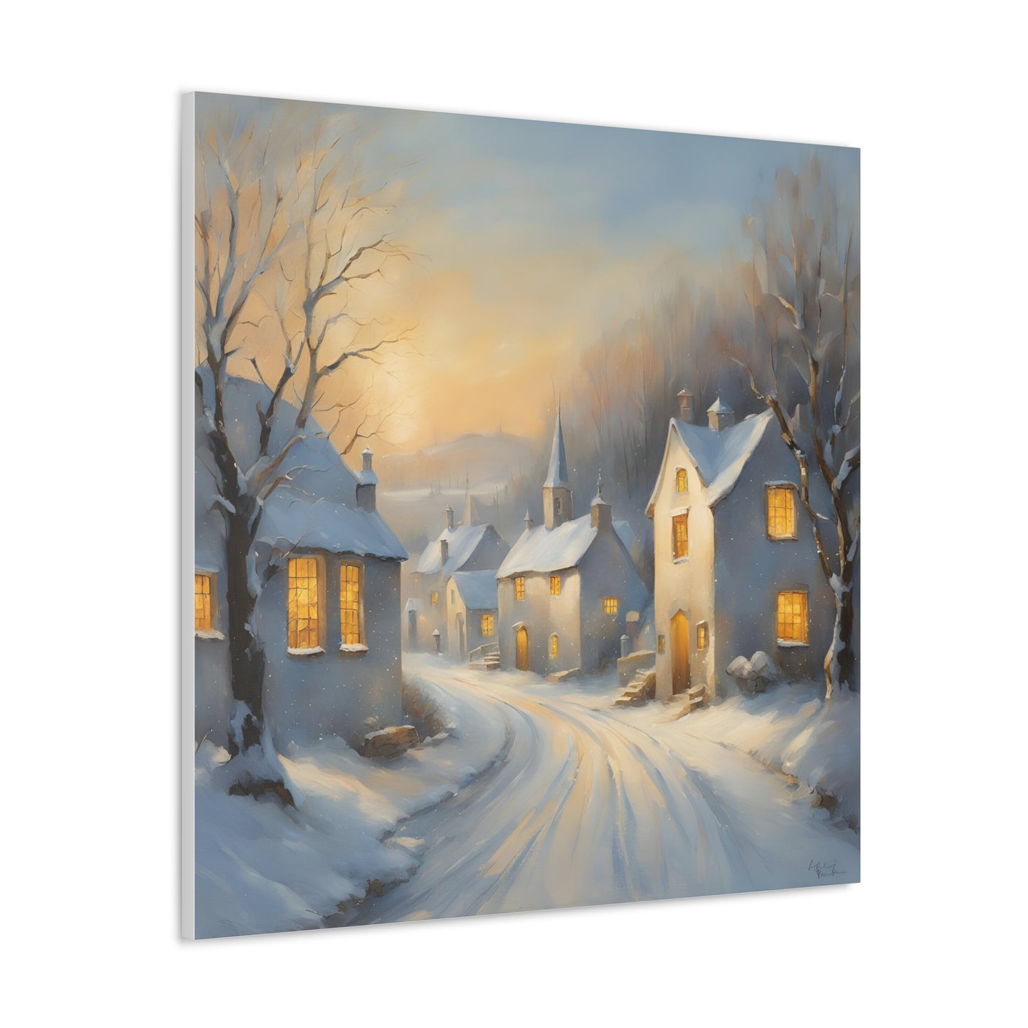 A Snowy Village Scen Canvas Gallery Wrap - Cozy Home Decor for the Holidays