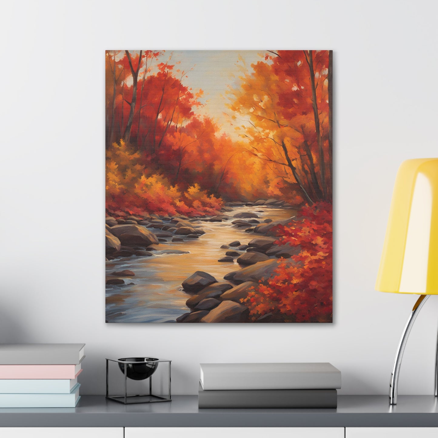 Autumn Leaves on a River Canvas Gallery Wrap - Scenic Wall Art for Home Decor