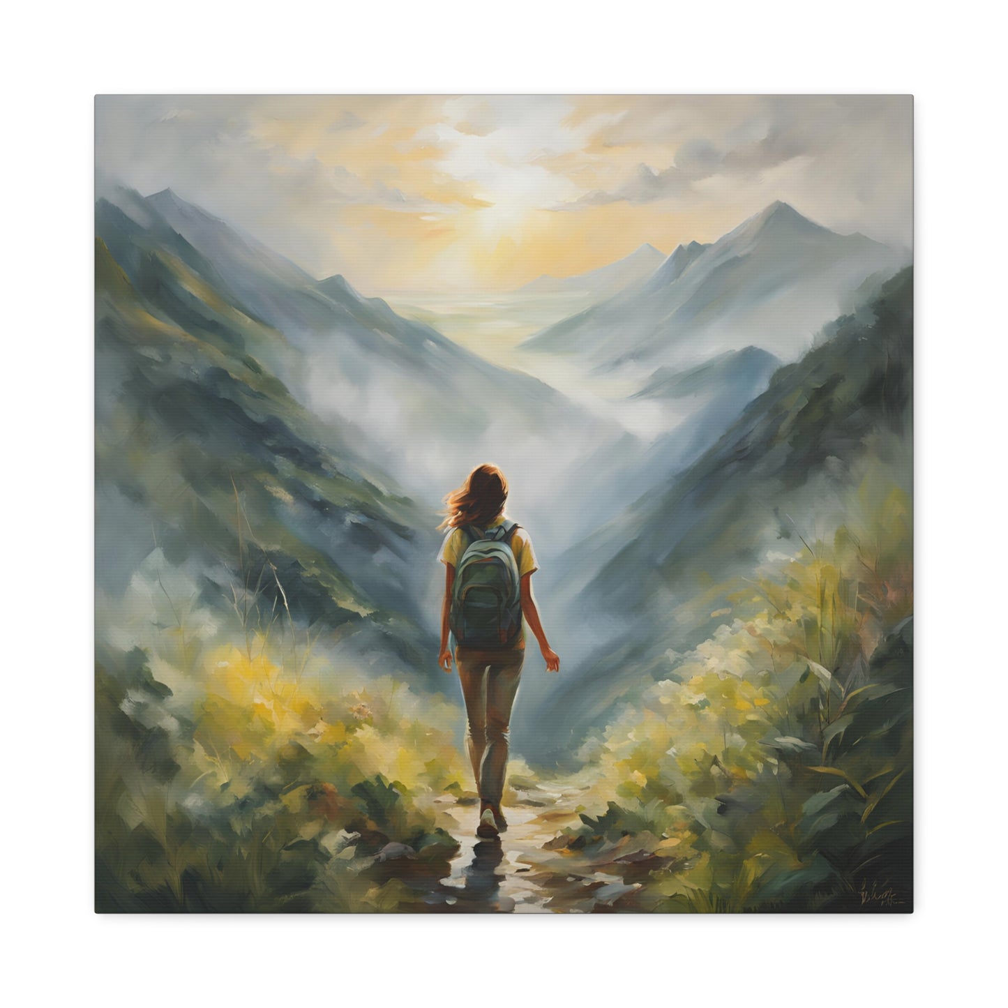 Inspirational Landscape Canvas Art - Dreamy Hiking Scene for Home Decor