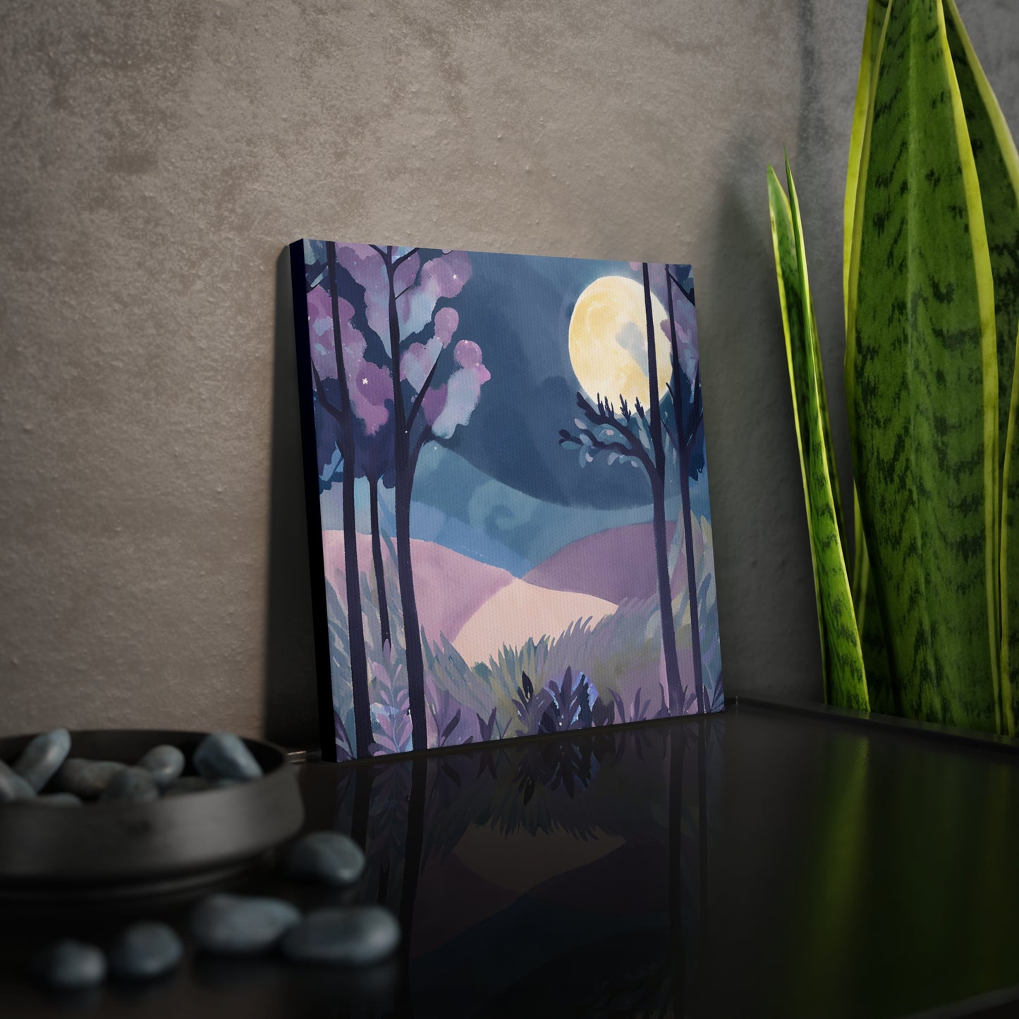 Serene Moonlit Landscape Canvas Photo Tile - Home Decor Art for Nature Lovers