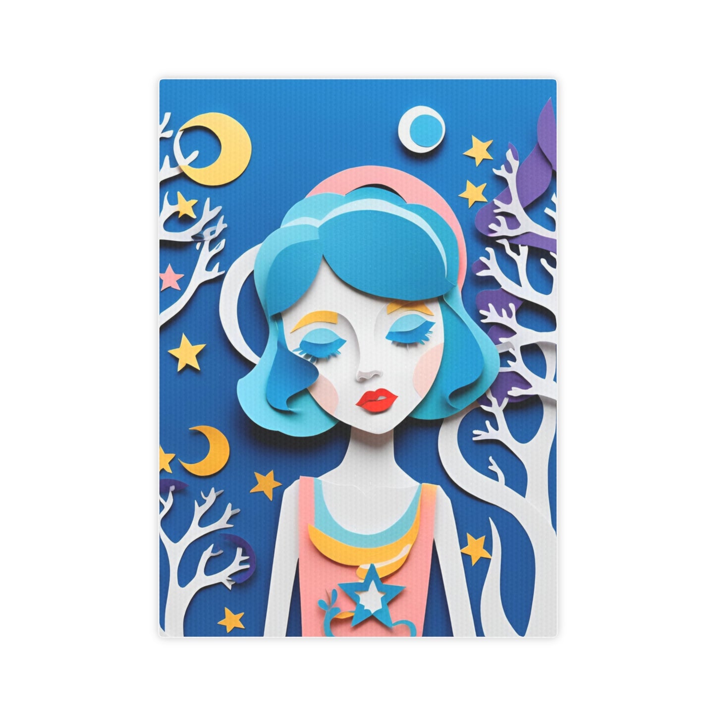 Whimsical Canvas Photo Tile - Dreamy Girl in Moonlit Forest