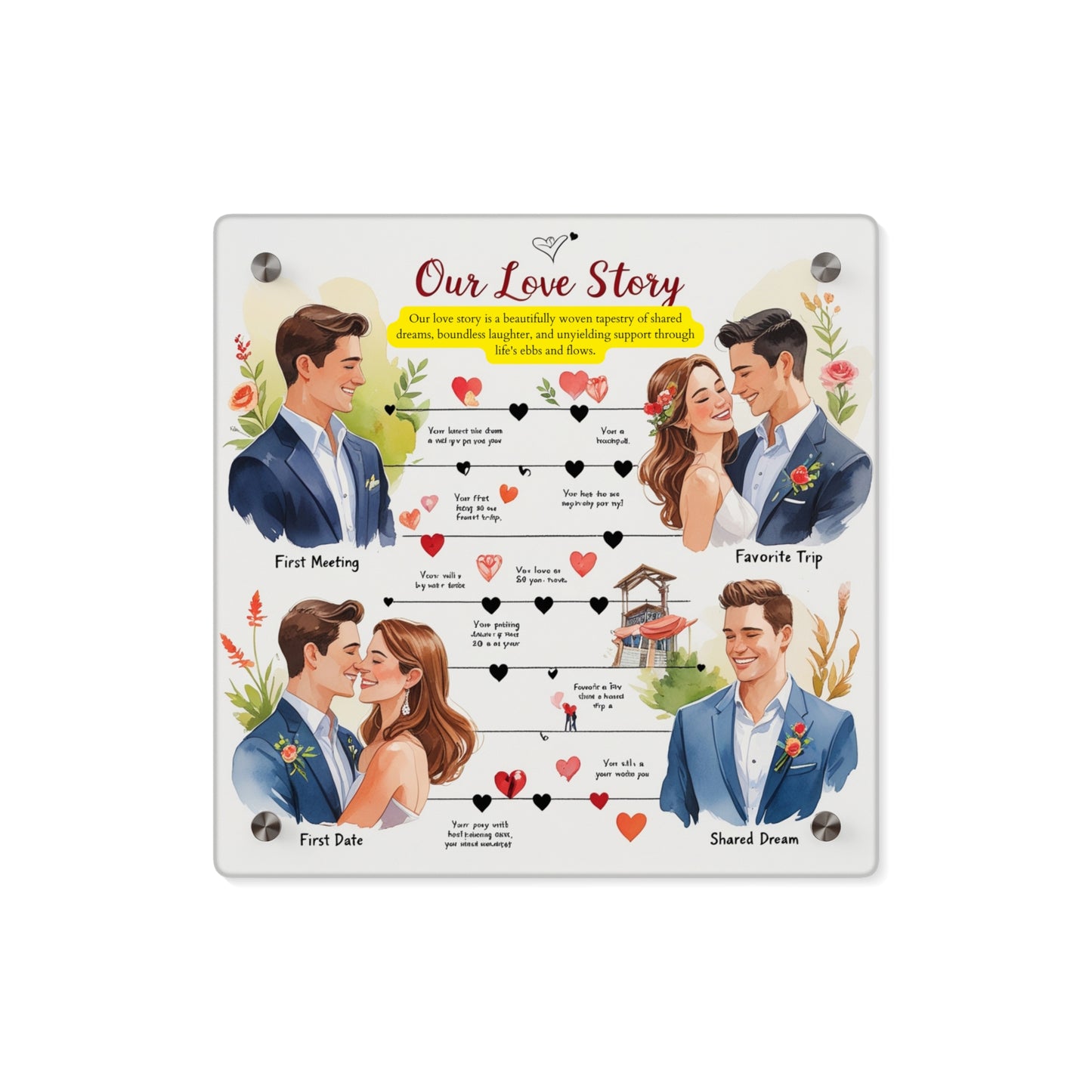 Personalized Love Story Acrylic Wall Art Panel - Romantic Home Décor