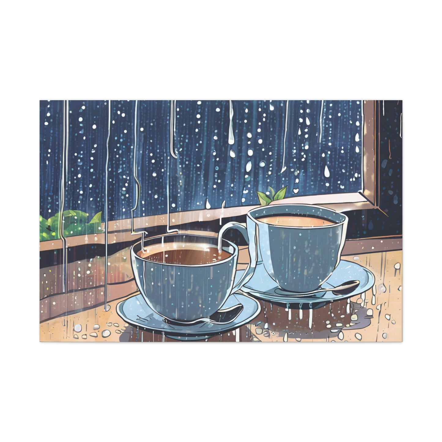 Cozy Rainy Day Canvas Gallery Wrap – Warm Coffee Art Still Life Art