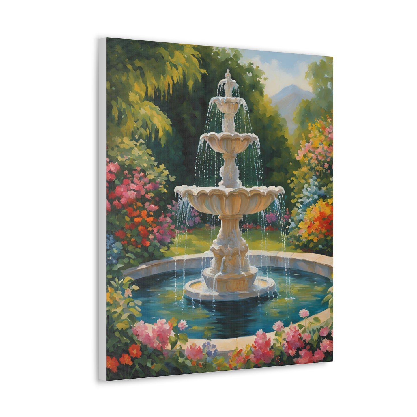 A Fountain in a Garden Canvas Gallery Wraps - Vibrant Home Decor for Nature Lovers