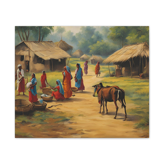 Serene Village Life Canvas Art - Stretched Wall Decor