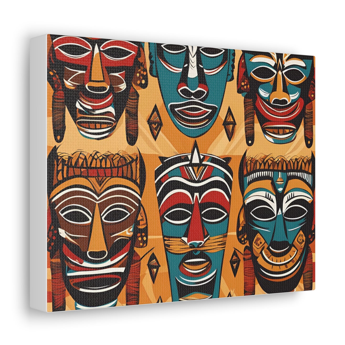 Vibrant African Tribal Masks & Symbols Canvas Gallery Wraps - Unique African Art Home Decor