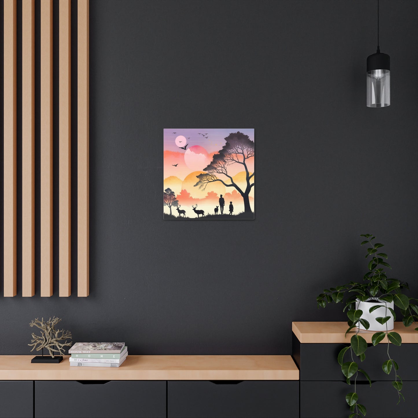 Serene Nature Canvas Gallery Wrap – Scenic Sunset Artwork with Wildlife