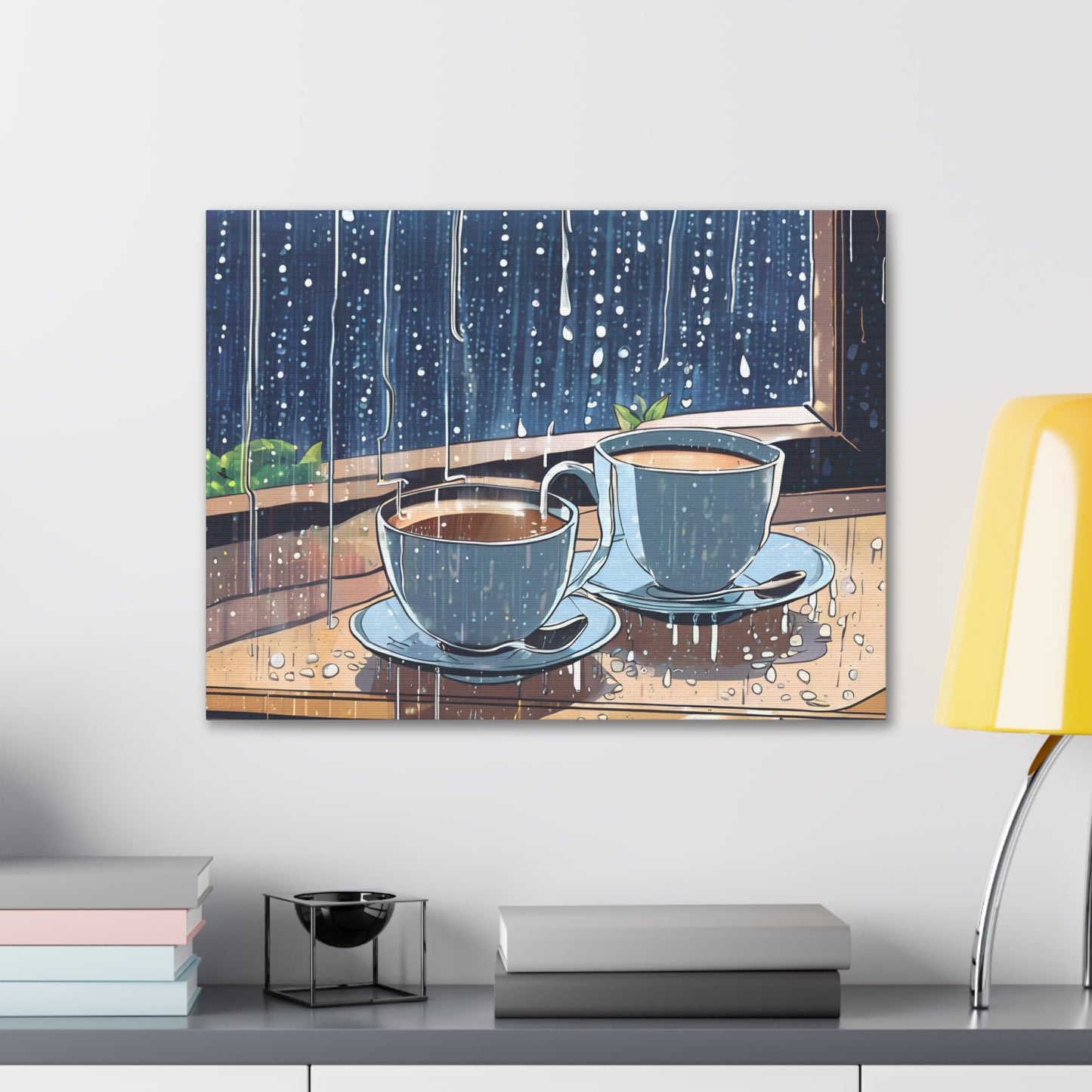 Cozy Rainy Day Canvas Gallery Wrap – Warm Coffee Art Still Life Art