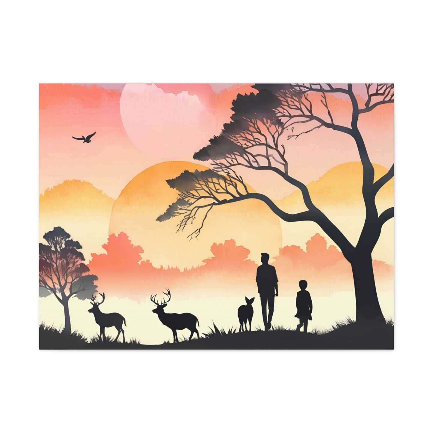 Serene Nature Canvas Gallery Wrap – Scenic Sunset Artwork with Wildlife