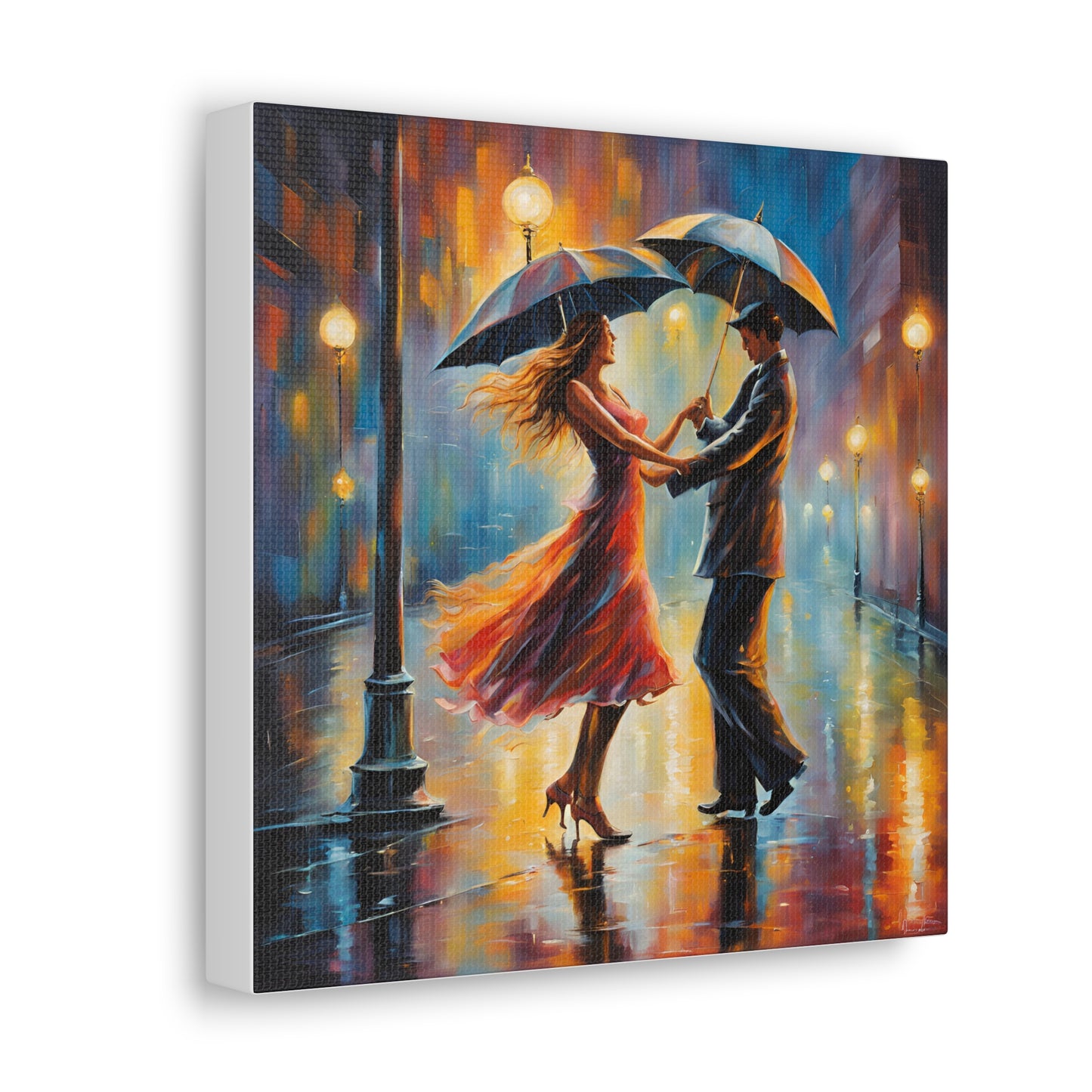 Romantic Rain A Couple Dancing in the Rain Canvas Gallery Wrap - Couples Wall Art