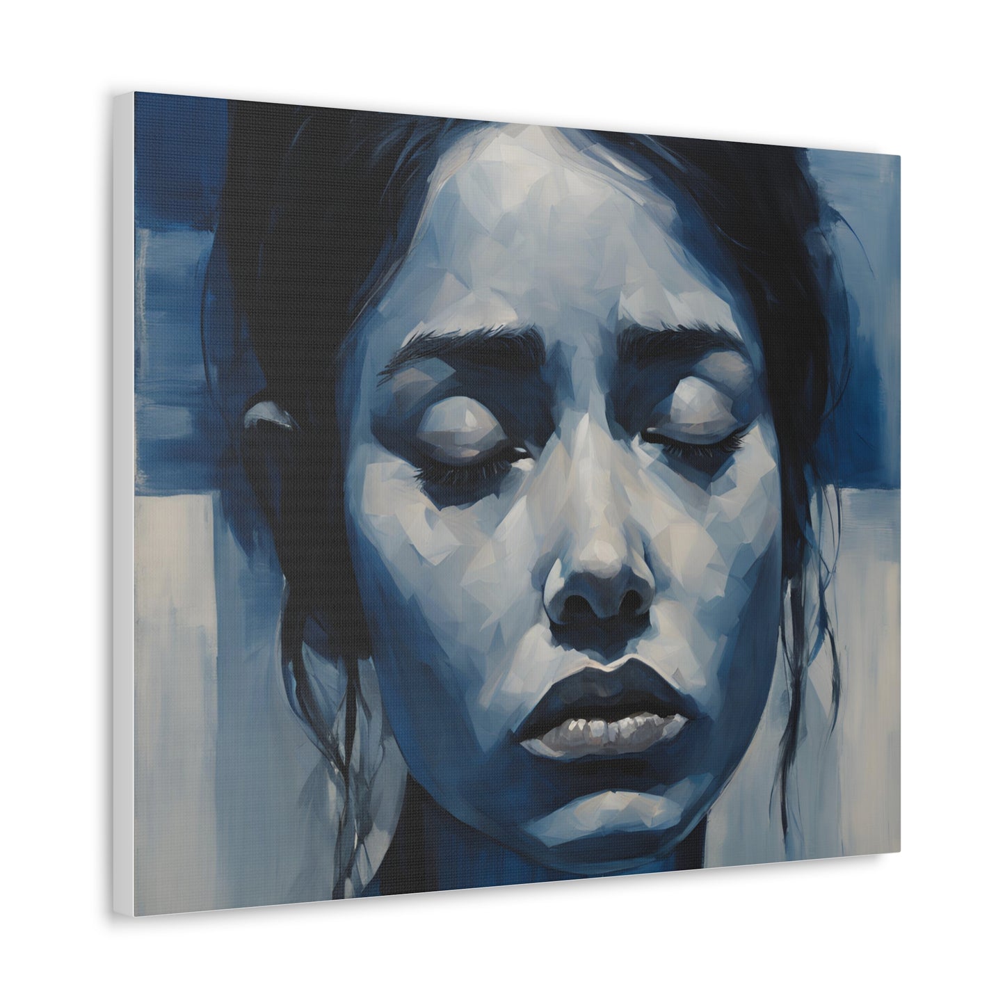 Emotive Canvas Gallery Wrap - Tranquil Blue Portrait Art for Modern Home Decor