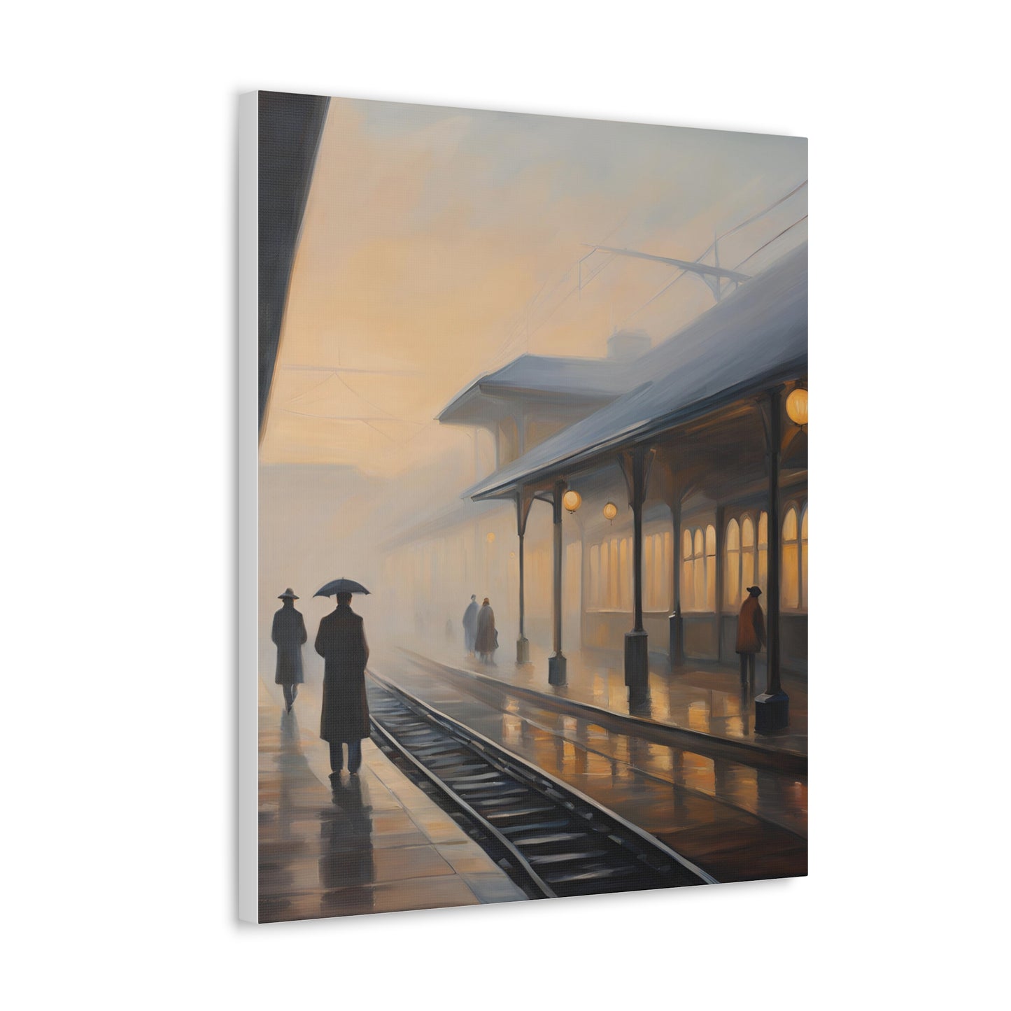 Serene Canvas Gallery Wrap - A Train Station at Dawn