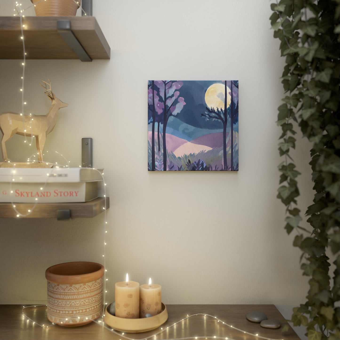 Serene Moonlit Landscape Canvas Photo Tile - Home Decor Art for Nature Lovers