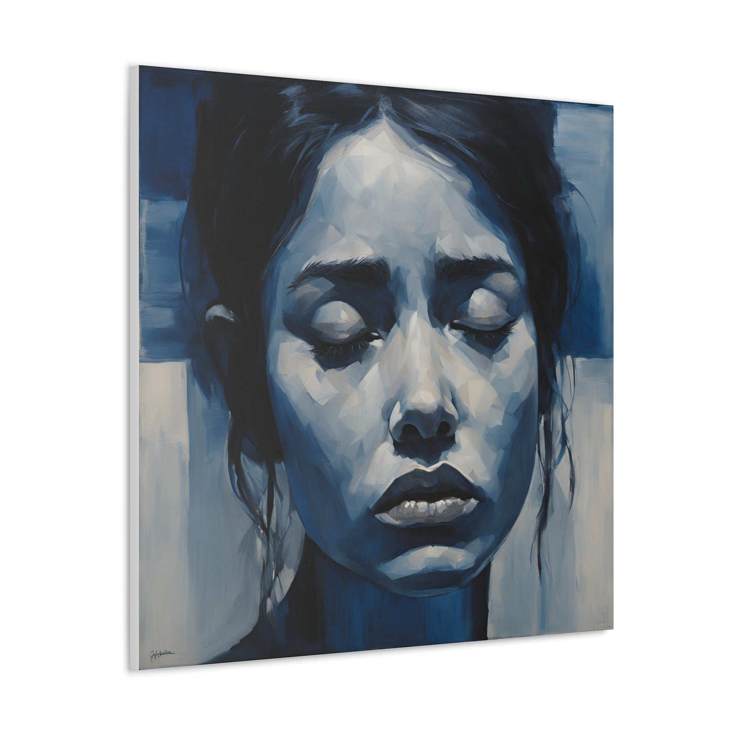 Emotive Canvas Gallery Wrap - Tranquil Blue Portrait Art for Modern Home Decor