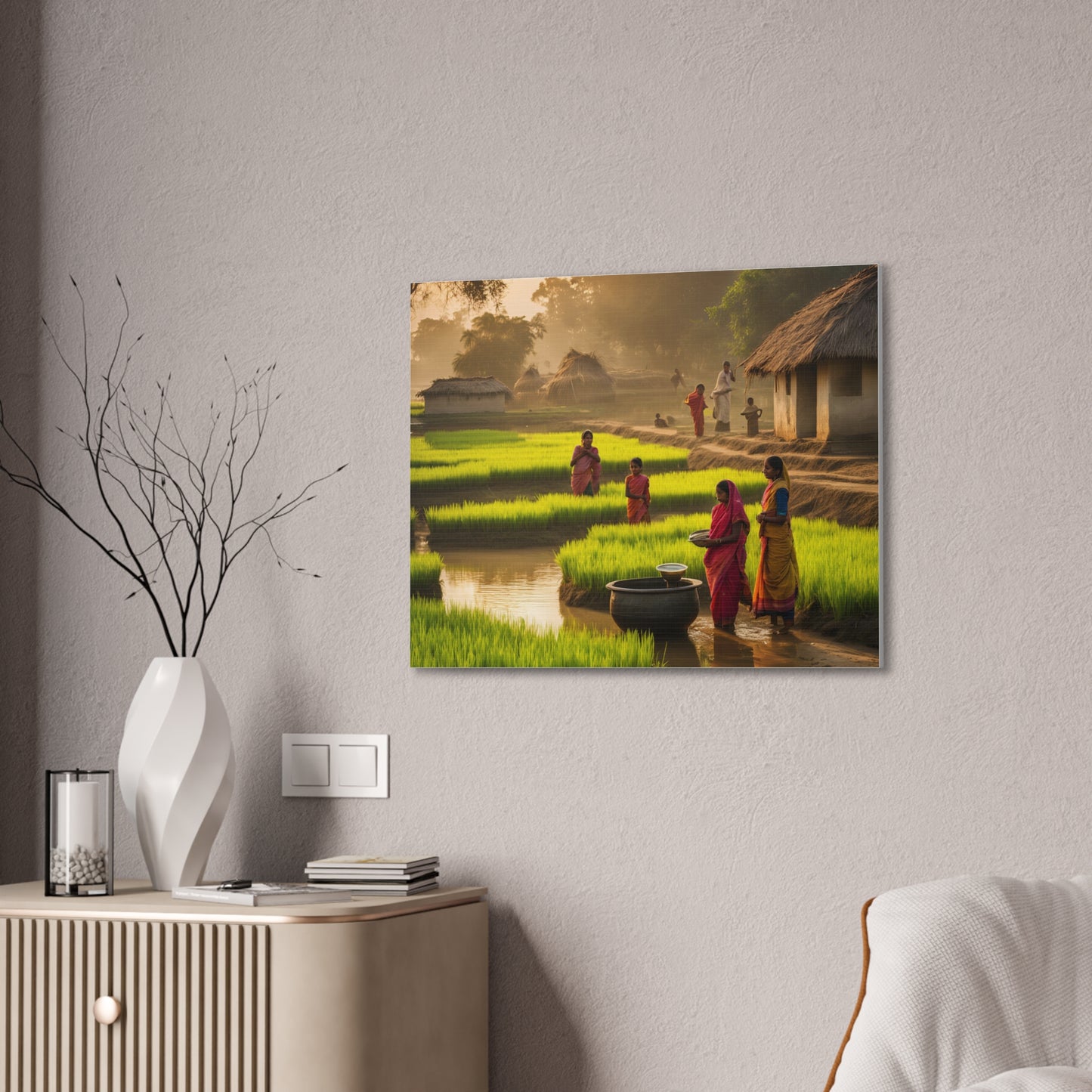 Serene Village Life Canvas Print - Tranquil Rural Scene for Home Decor