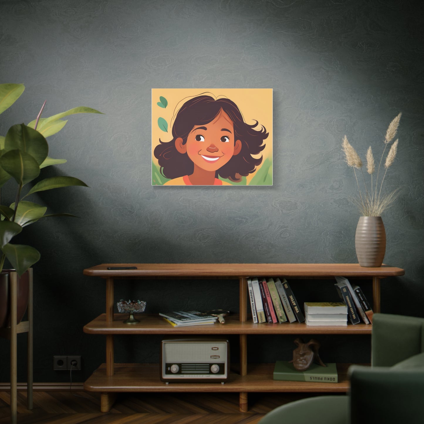 Cheerful Kids' Canvas Wall Art - Brightly Illustrated Smiling Girl - Perfect Gift for Children's Rooms