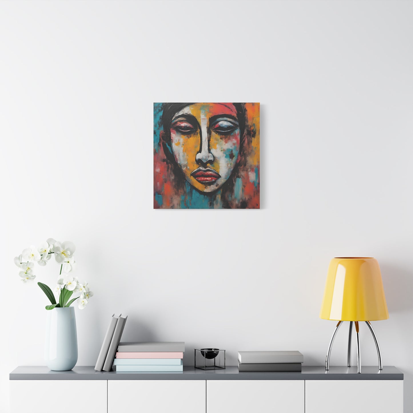 Vibrant Stretched Canvas Art - Expressionism Face Design for Home Decor