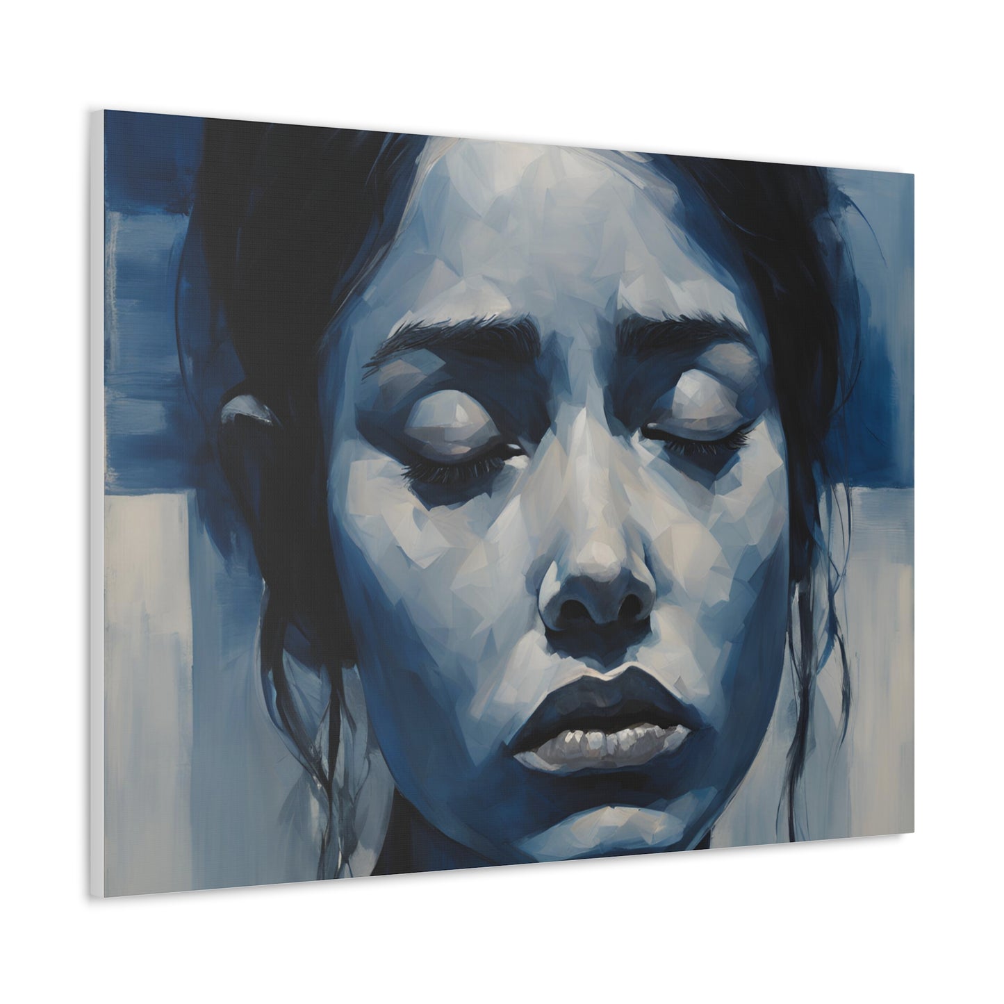 Emotive Canvas Gallery Wrap - Tranquil Blue Portrait Art for Modern Home Decor