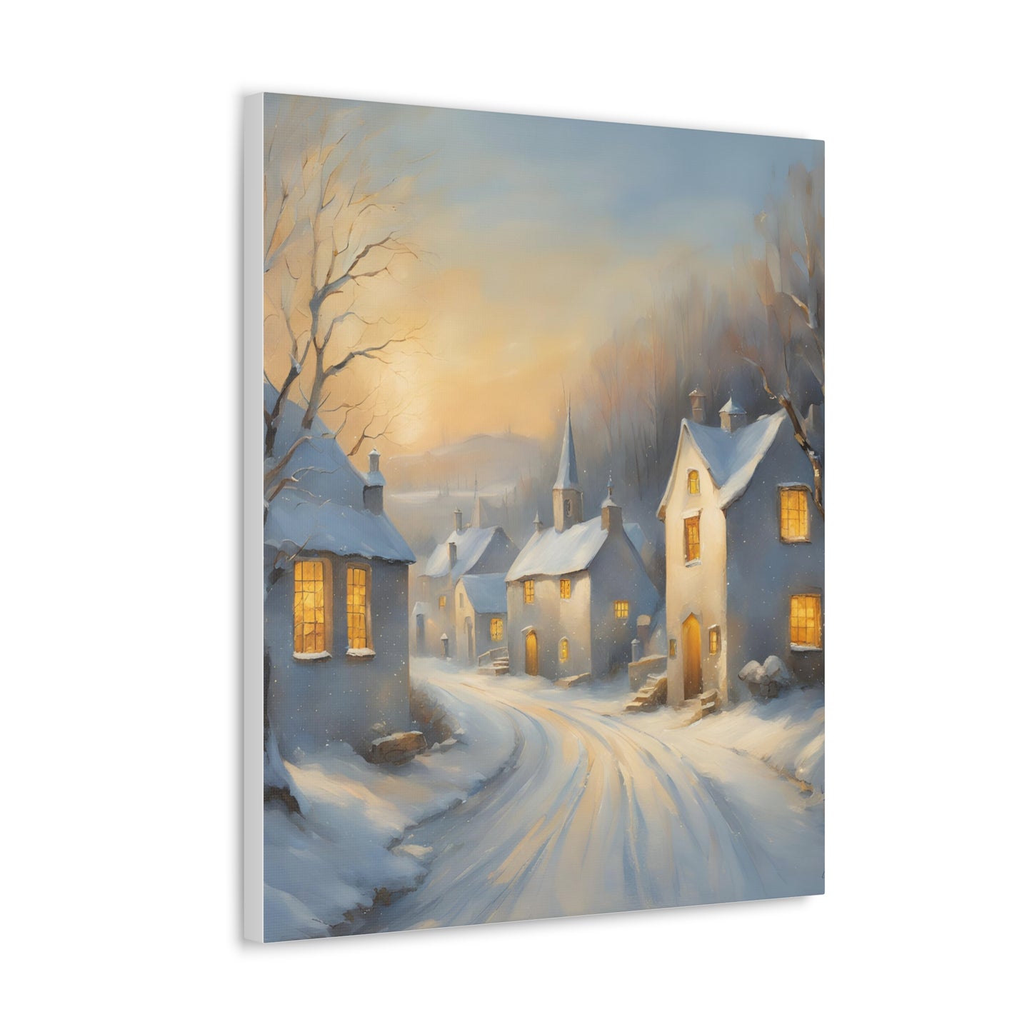 A Snowy Village Scen Canvas Gallery Wrap - Cozy Home Decor for the Holidays