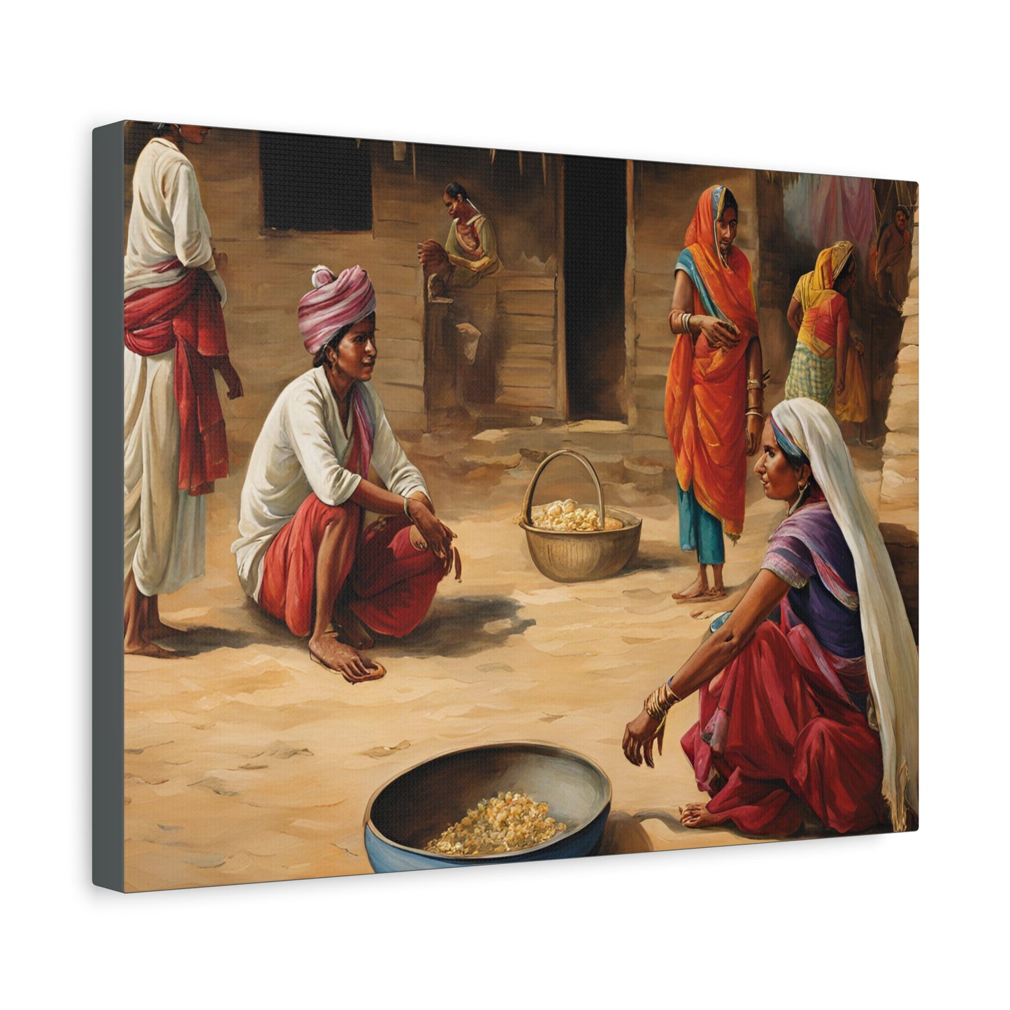 Cultural Matte Canvas Wall Art – Traditional Marketplace Scene