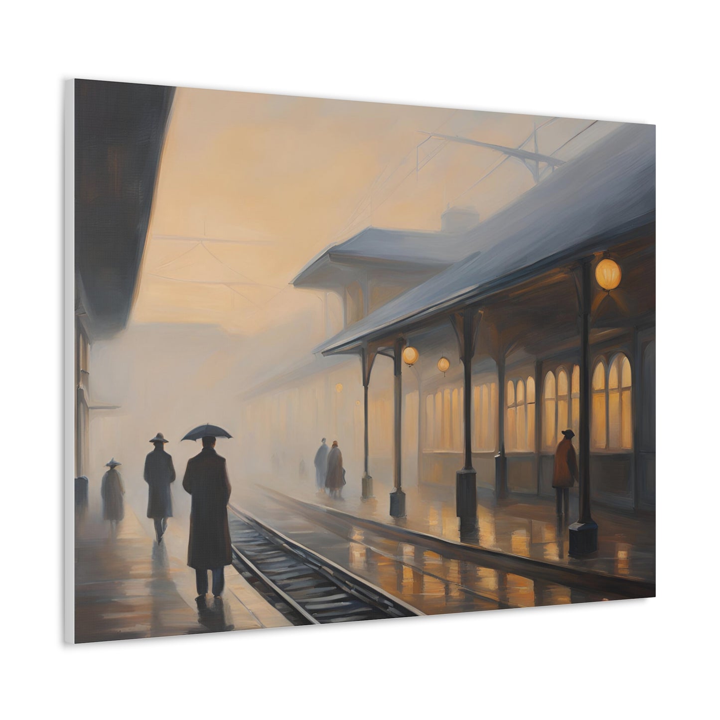 Serene Canvas Gallery Wrap - A Train Station at Dawn