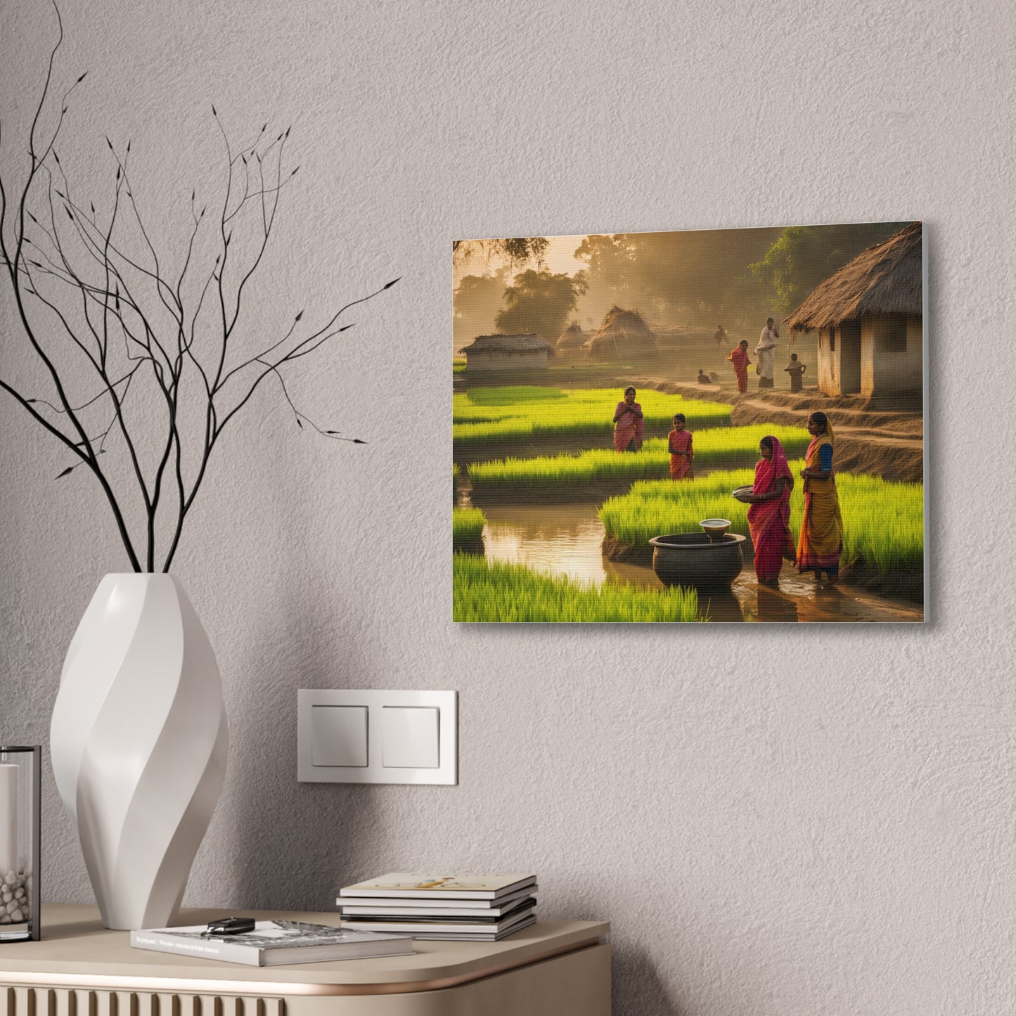 Serene Village Life Canvas Print - Tranquil Rural Scene for Home Decor