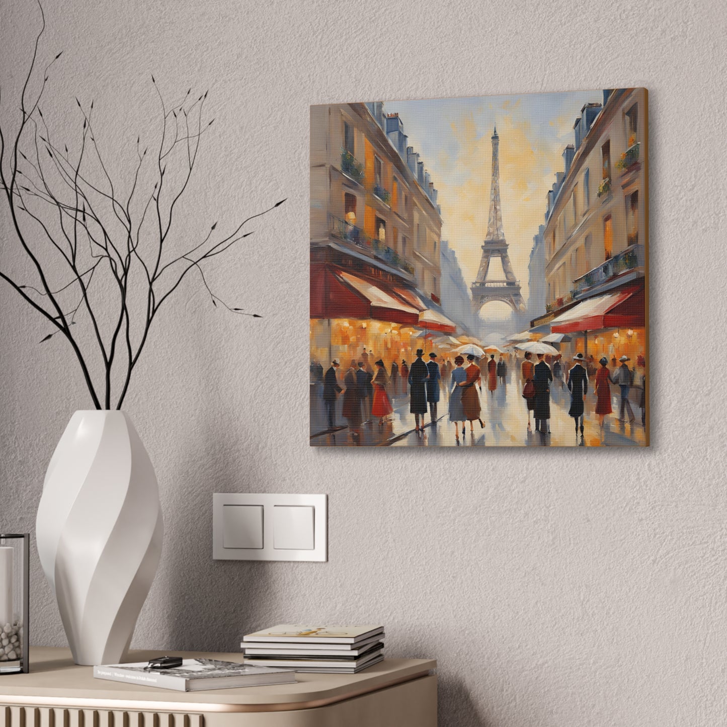 Parisian Scene Canvas Wall Art - Eiffel Tower Design