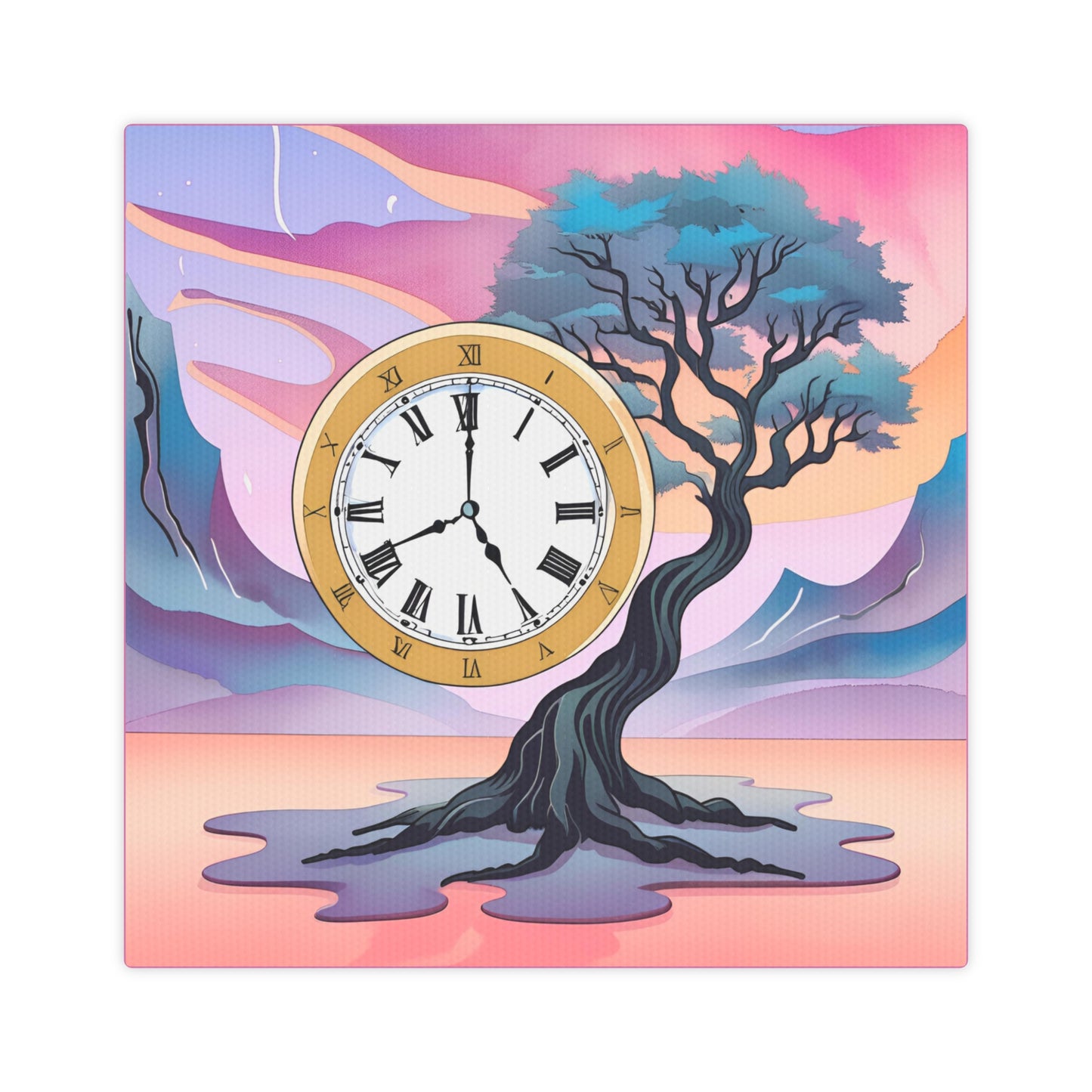 Wall Clock - Artistic Tree Canvas Photo Tile with Roman Numerals - Home Décor