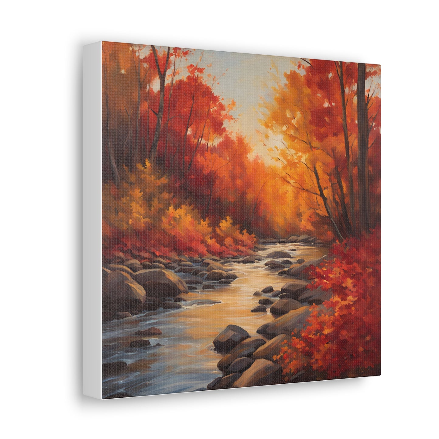 Autumn Leaves on a River Canvas Gallery Wrap - Scenic Wall Art for Home Decor