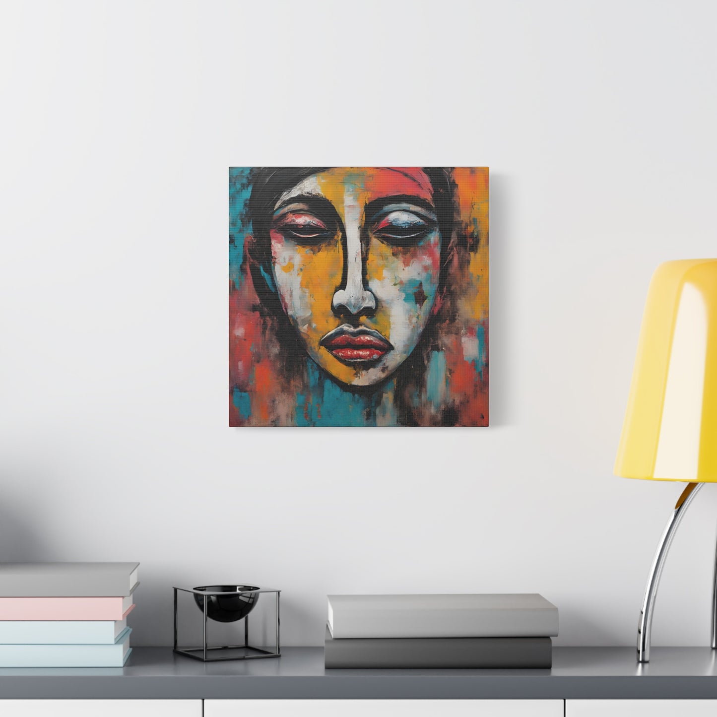 Vibrant Stretched Canvas Art - Expressionism Face Design for Home Decor