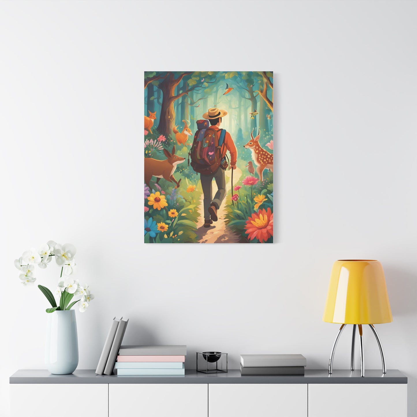 Nature Adventure Stretched Canvas Art - Whimsical Forest Scene