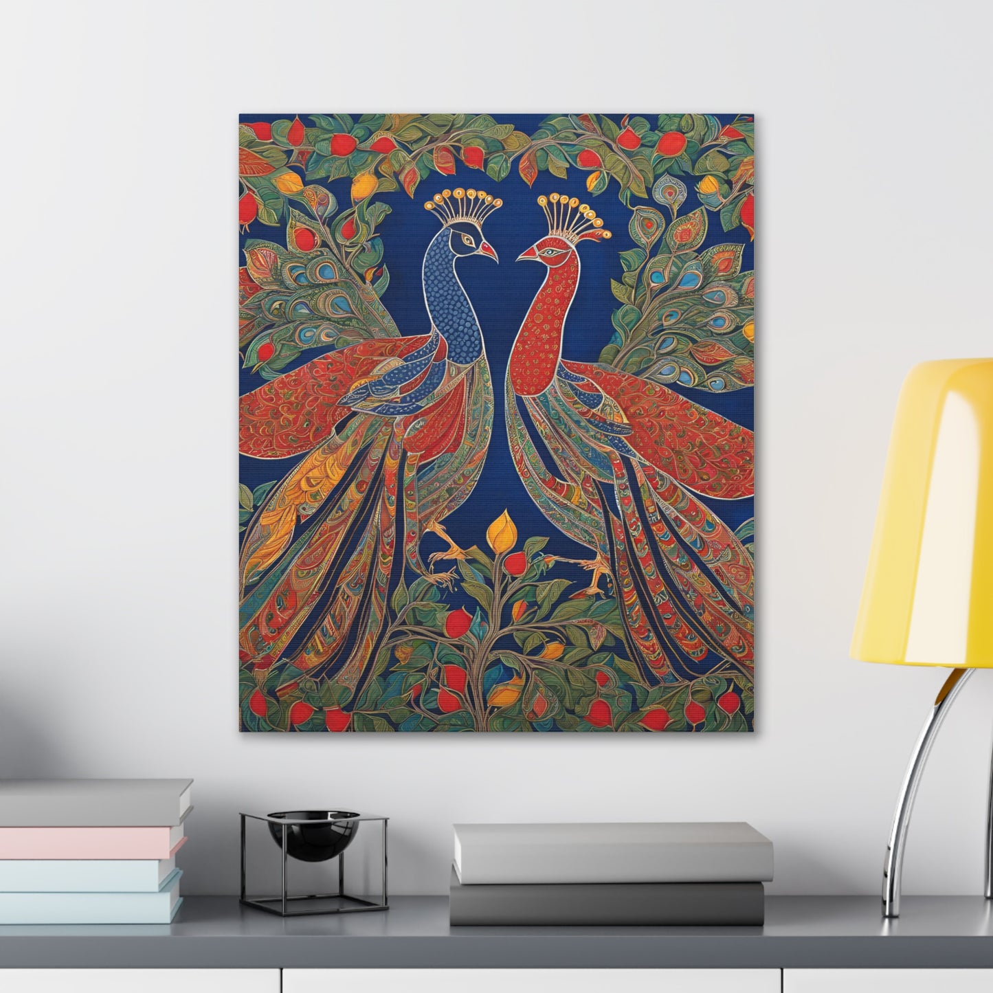 Peacock Love Canvas Gallery Wraps - Vibrant Wall Art for Home Décor Madhubani Art