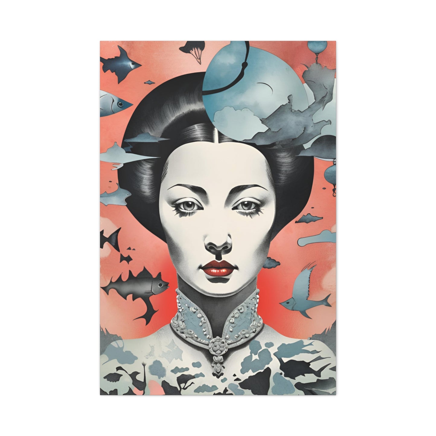 Canvas Wraps - Contemporary Female Portrait with Fish & Clouds