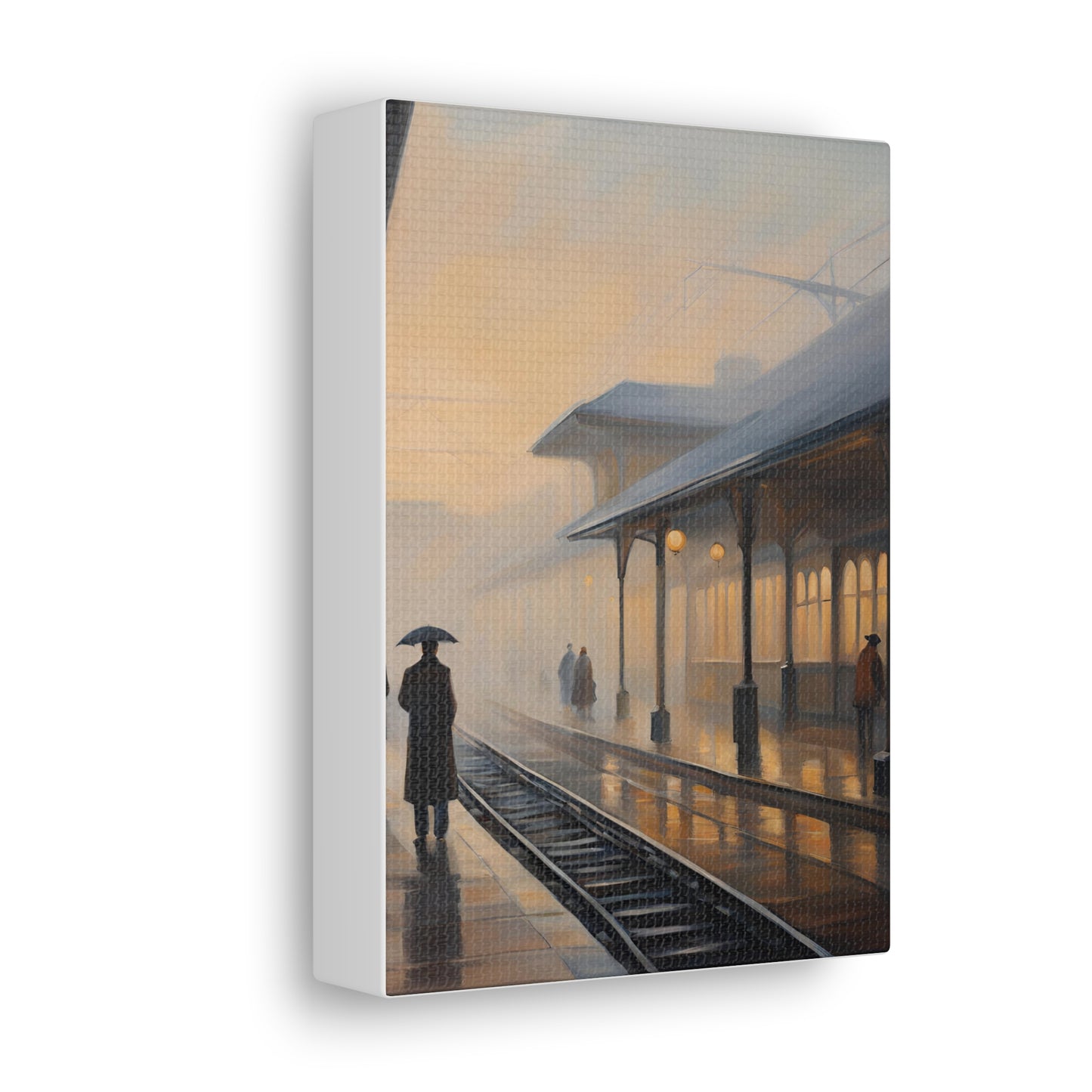 Serene Canvas Gallery Wrap - A Train Station at Dawn