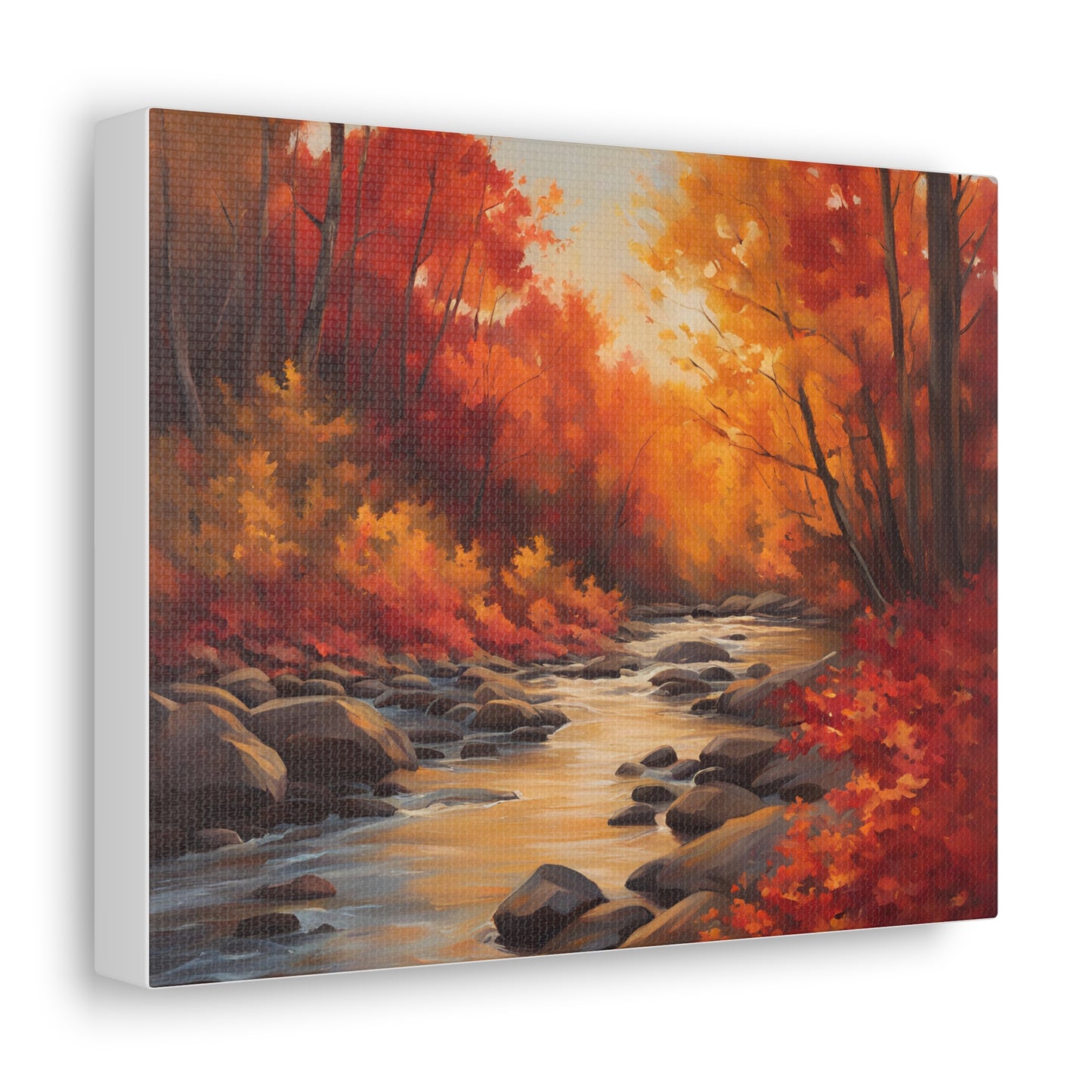 Autumn Leaves on a River Canvas Gallery Wrap - Scenic Wall Art for Home Decor