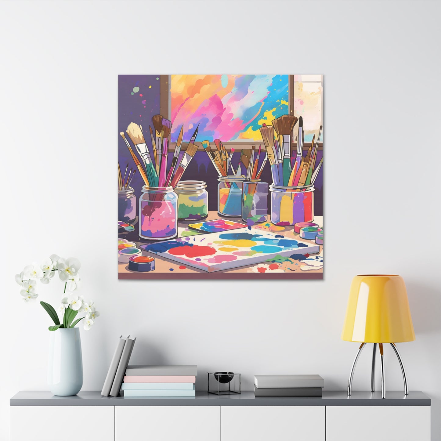 Vibrant Artist Canvas Gallery Wraps - Colorful Paint Palette & Brushes Art