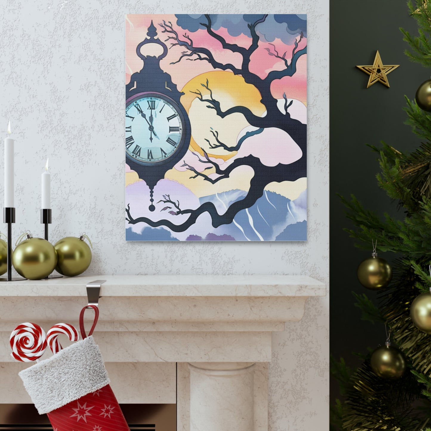 Dreamy Expressionism Canvas Gallery Wraps with Vintage Clock Design